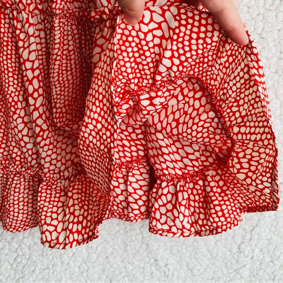 fab'rik Women's coral red print spaghetti strap tiered ruffle mini dress , Sz L - Picture 16 of 16